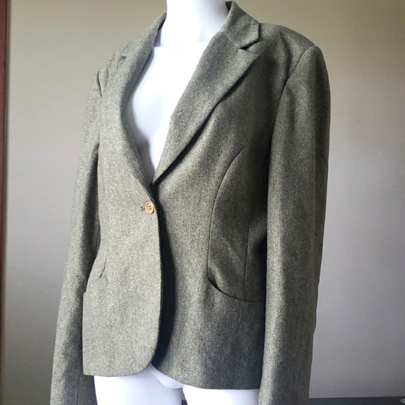 Vintage Jackets & Blazers - Vintage Casual Corner Women's Beige/Green Jacket Size 16 MadeiIn Romania
